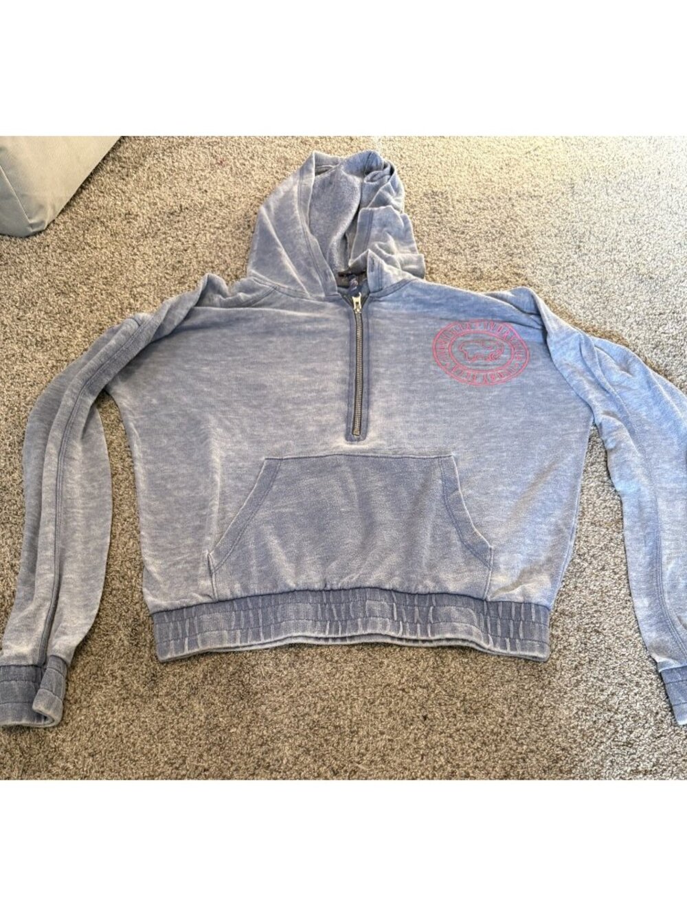 Ivory Ella Light Hoodie Blue FadedElephant On Back Pink Logo Front Women’s Small